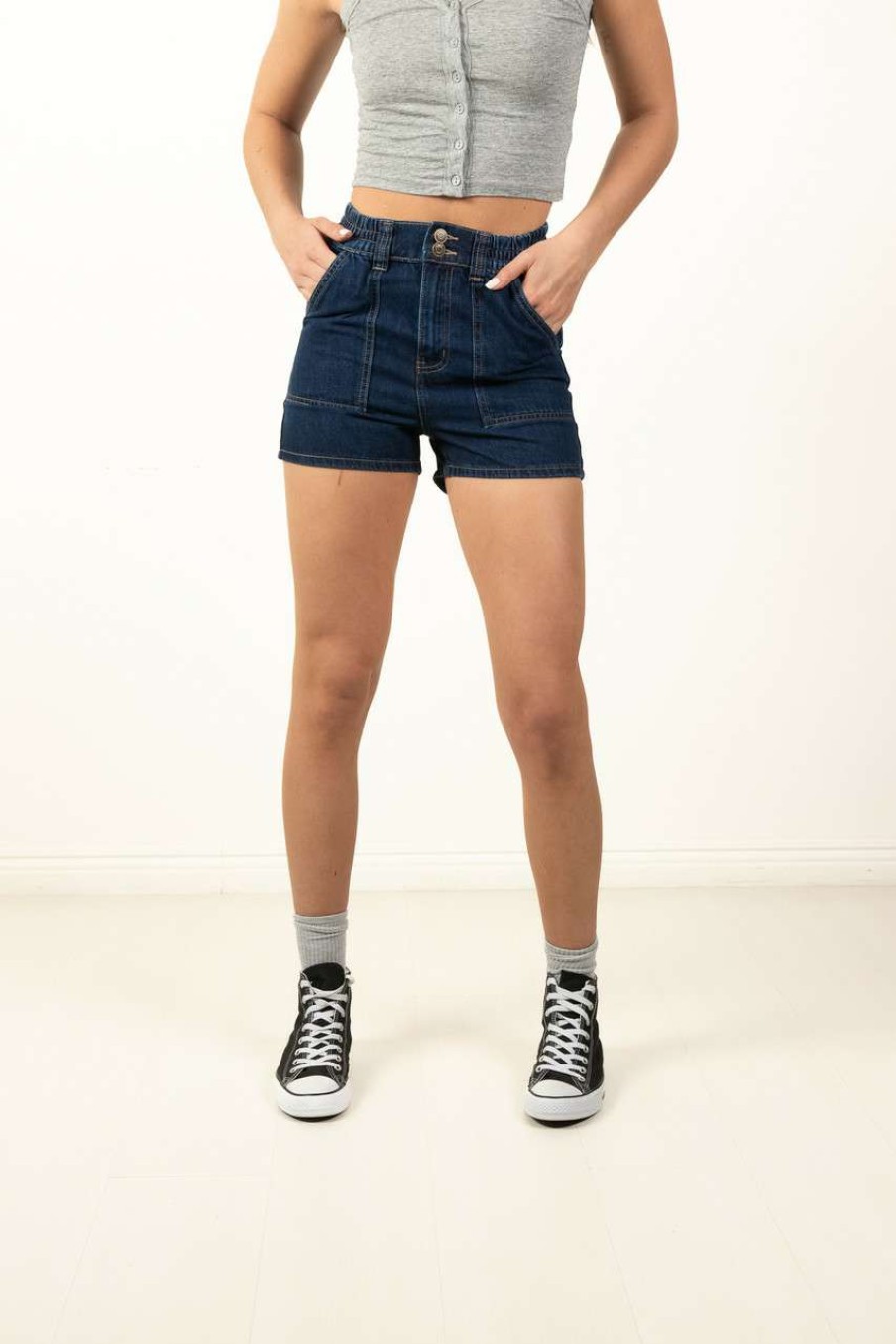 Women * | Bargain Sale Dark Wash Utility Shorts