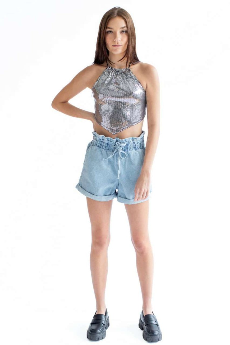 Women * | Super Specials Silver Sequin Bandana Top