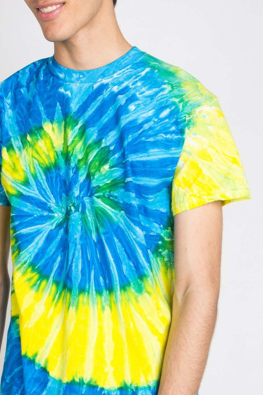 Men * | Clearance Sale Yellow & Blue Swirl Tie Dye Shirt