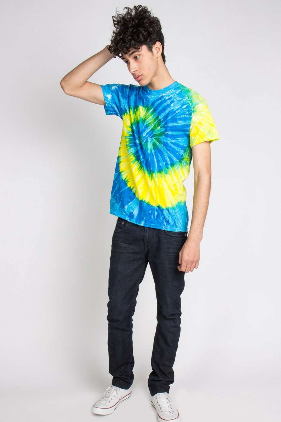 Men * | Clearance Sale Yellow & Blue Swirl Tie Dye Shirt