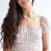 Women * | Limit Offer Ivory Floral Milkmaid Cinched Cropped Top