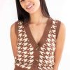 Women * | Half Off Brown Houndstooth Sweater Vest