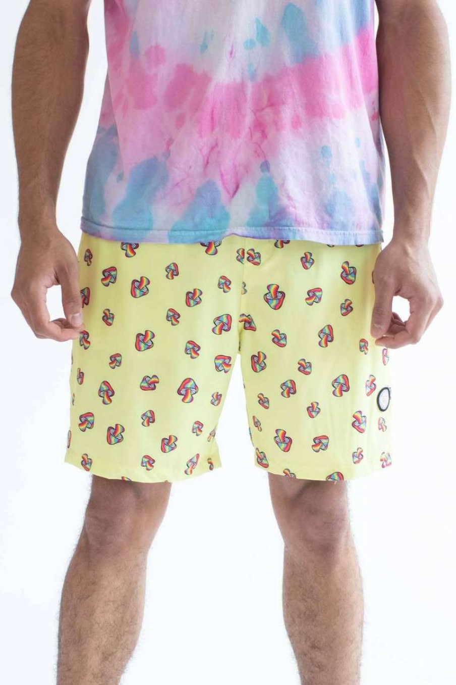 Men * | Limited Edition Yellow Rainbow Mushrooms Swim Shorts