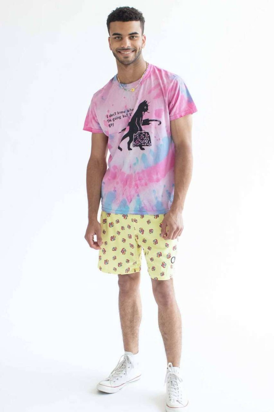 Men * | Limited Edition Yellow Rainbow Mushrooms Swim Shorts