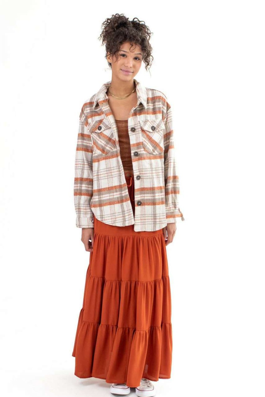 Women * | Limited Edition Rust Smocked Waist Maxi Skirt