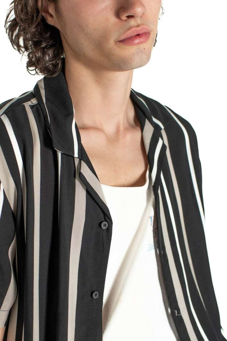 Men * | Prefential Price Black Striped Button Up Shirt