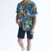 Men * | Clearance Bright Blue Tropical Tiger Hawaiian Shirt