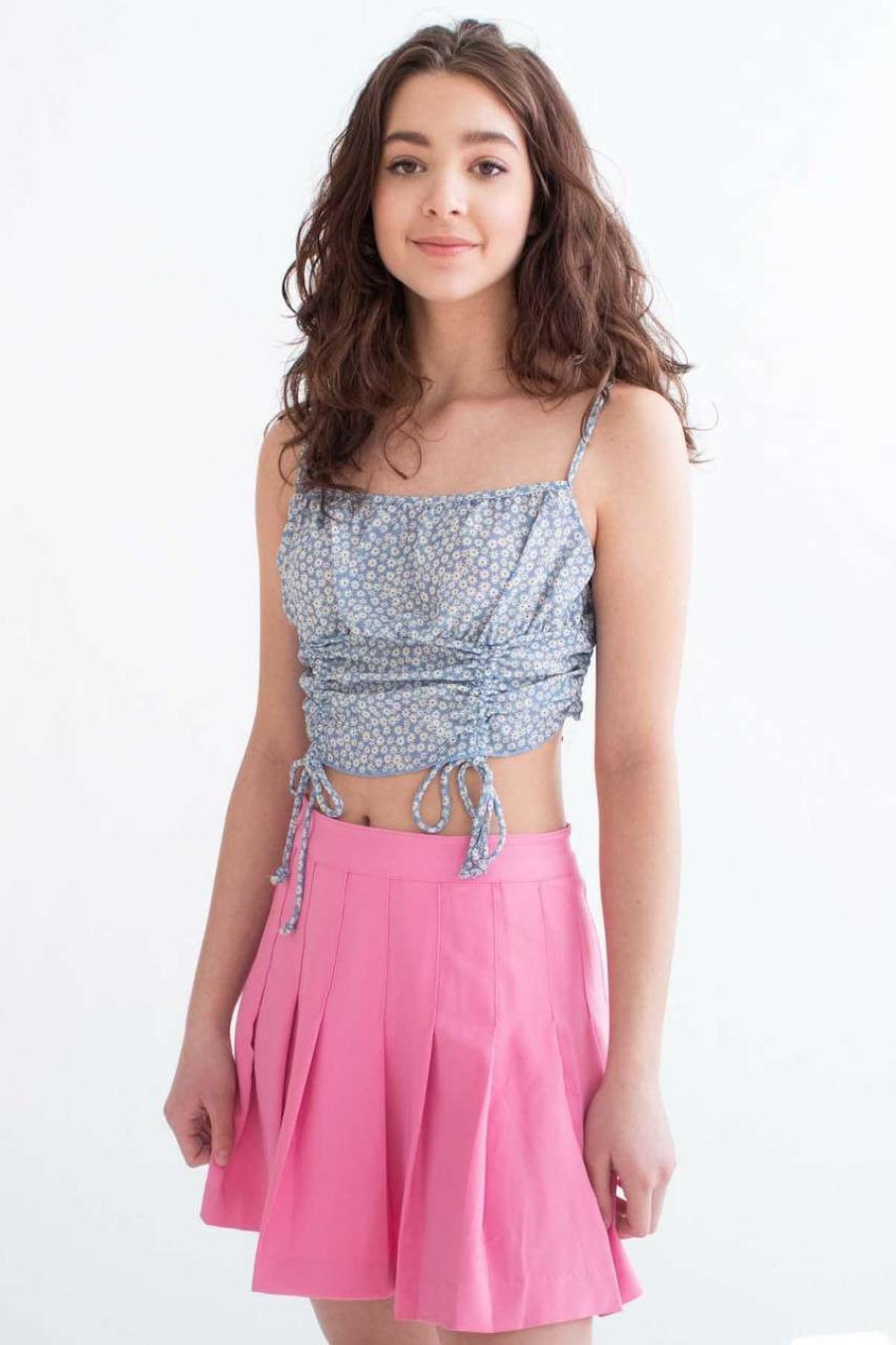 Women * | Online Store Pink Stretch Pleated Skirt