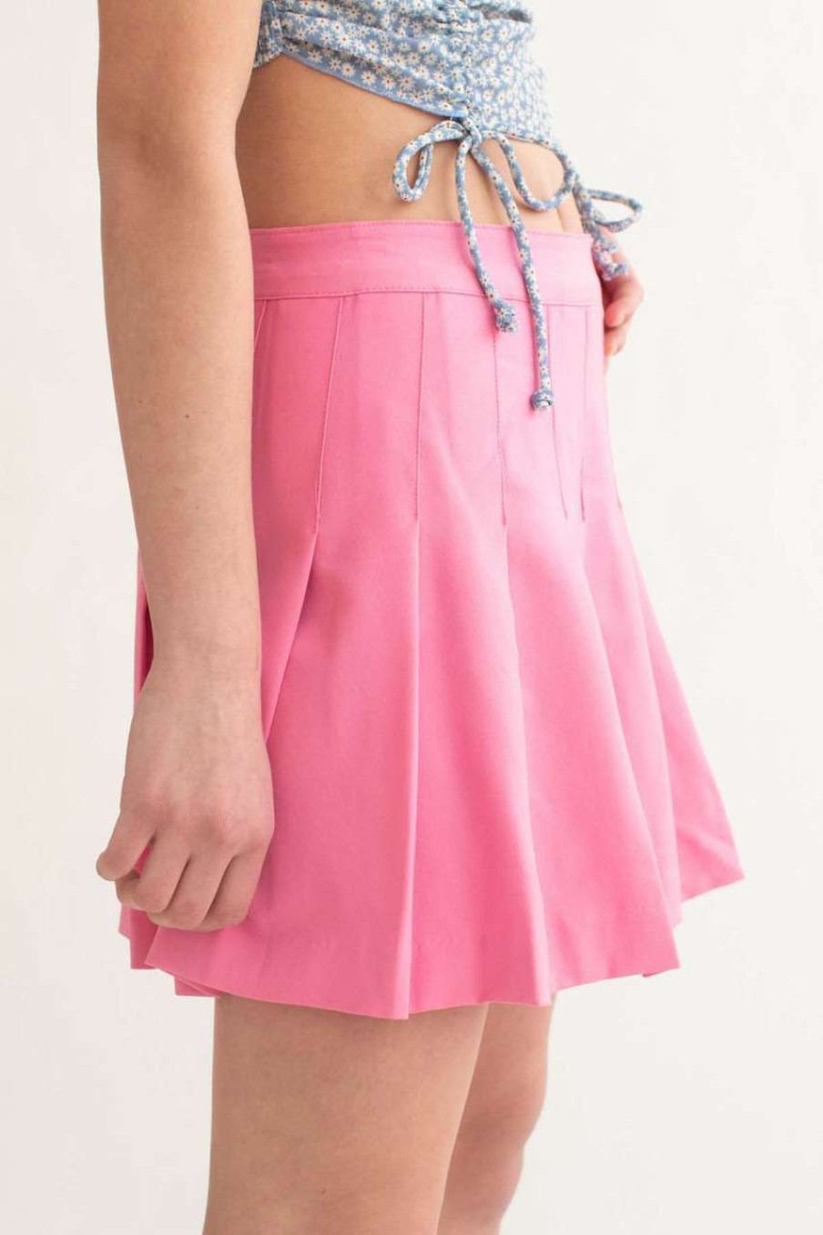 Women * | Online Store Pink Stretch Pleated Skirt