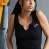 Women * | Half Off Celestial Embroidered Black Notched Neck Tank