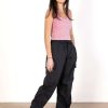 Women * | Super Specials Black Cargo Parachute Pants