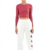 Women * | Clearance Sale Red Double Ribbed Long Sleeve Crop Top