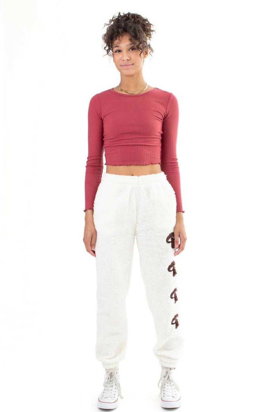 Women * | Clearance Sale Red Double Ribbed Long Sleeve Crop Top