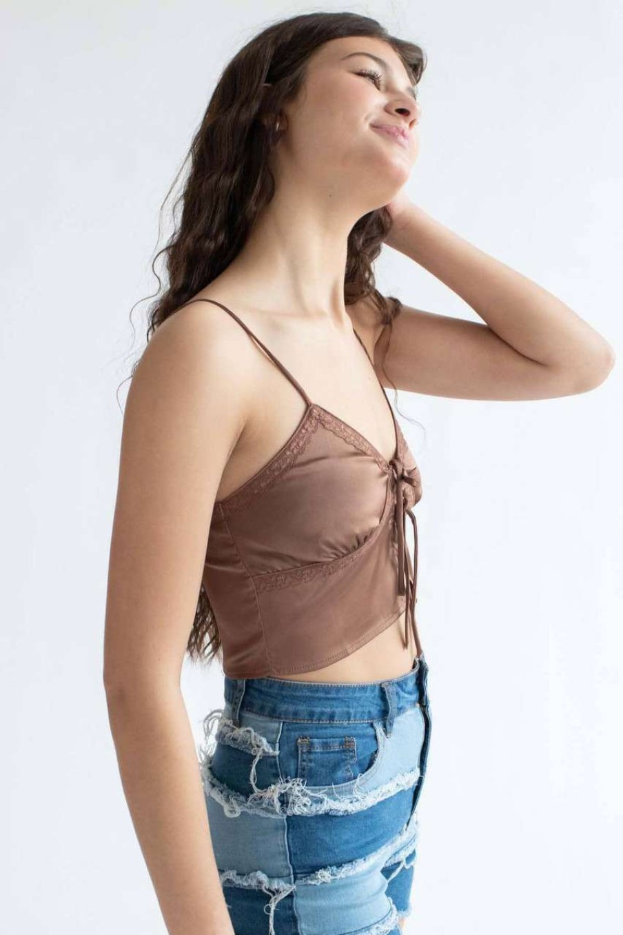 Women * | Clearance Cocoa Double Tie Stretch Satin Cami