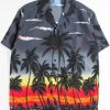 Men * | On Discount Black Sunset Dancers Hawaiian Shirt