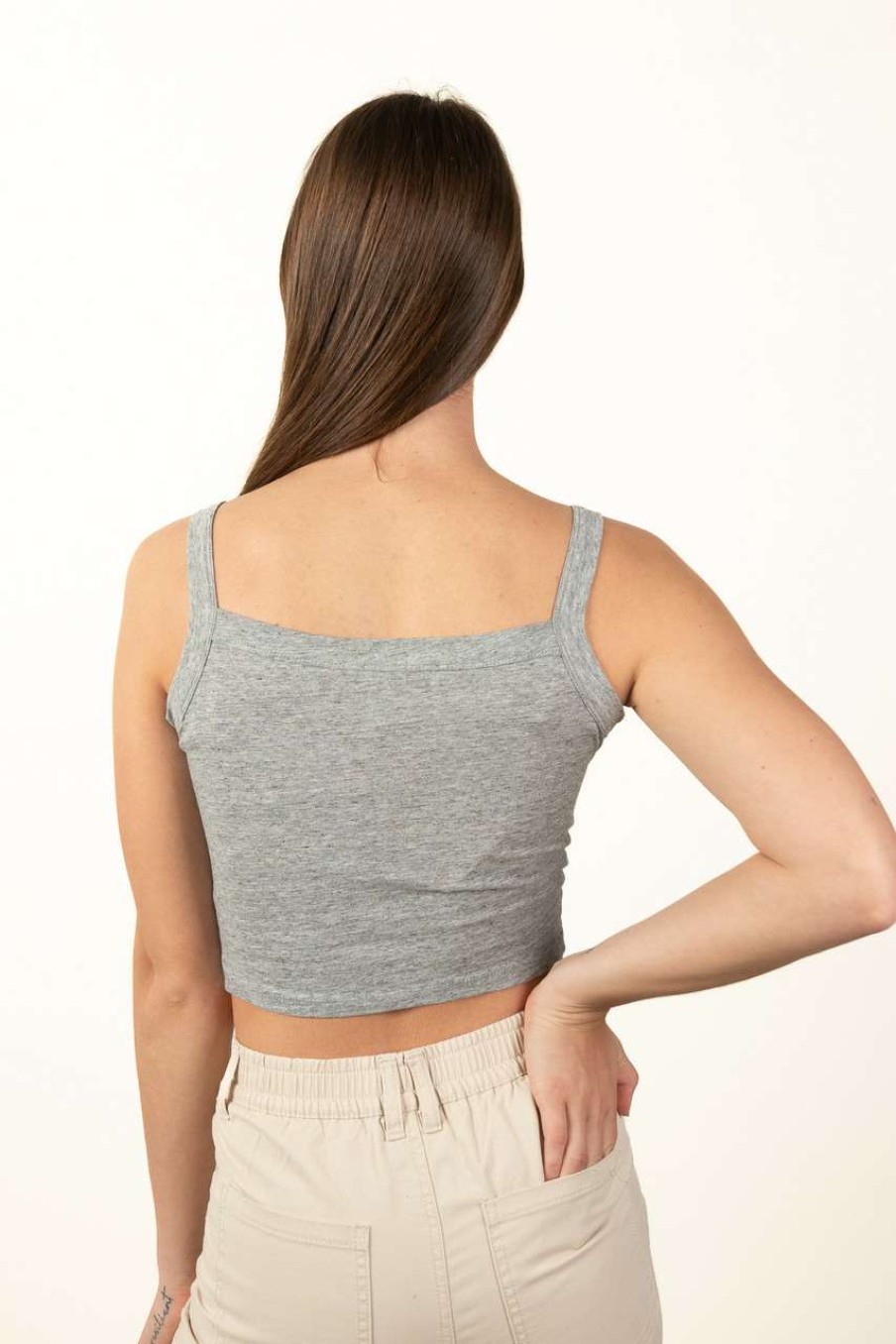 Women * | Special Offer Gray Button Down Tank Top