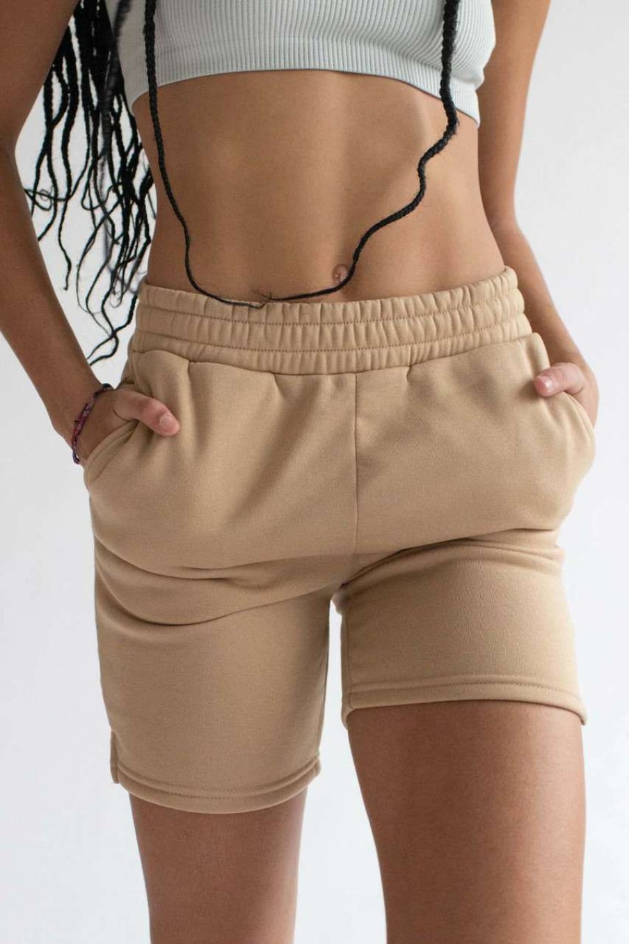 Women * | Online Store Tan Fleece Boyfriend Shorts