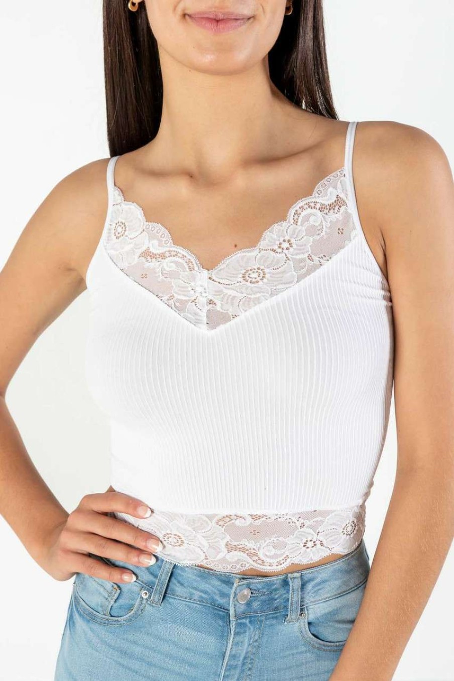 Women * | Super Specials Seamless White Lace Trim Cami