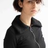 Women * | Super Specials Black Sherpa Collared Zip Up Long Sleeve Top