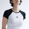 Women * | Bargain Sale Yin Yang Embroidered Black & White Baseball Tee