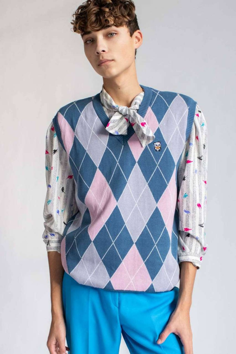 Men * | Bargain Sale Blue & Pink Argyle Sweater Vest