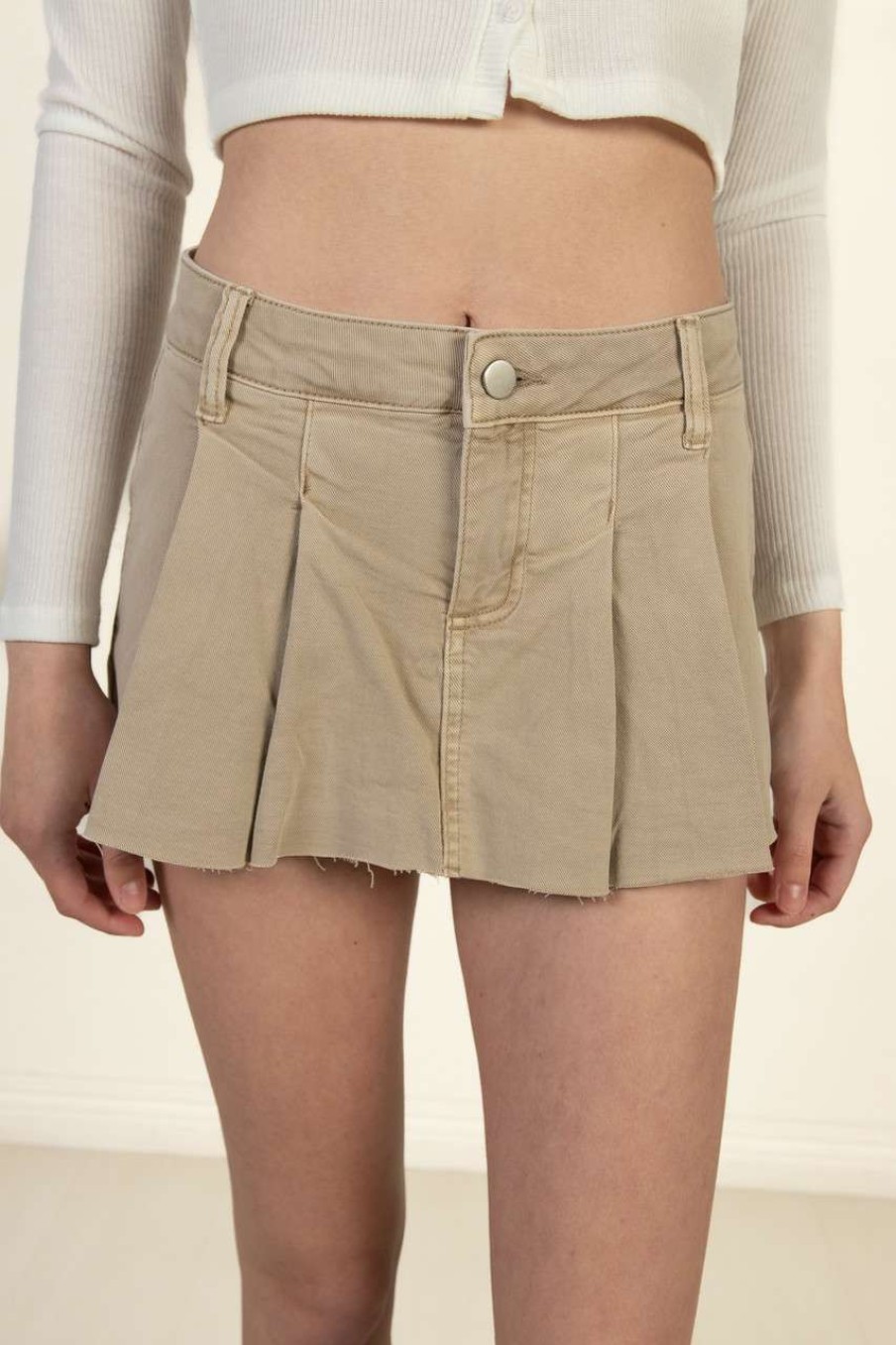 Women * | Cut-Price Khaki Pleated Mini Skort