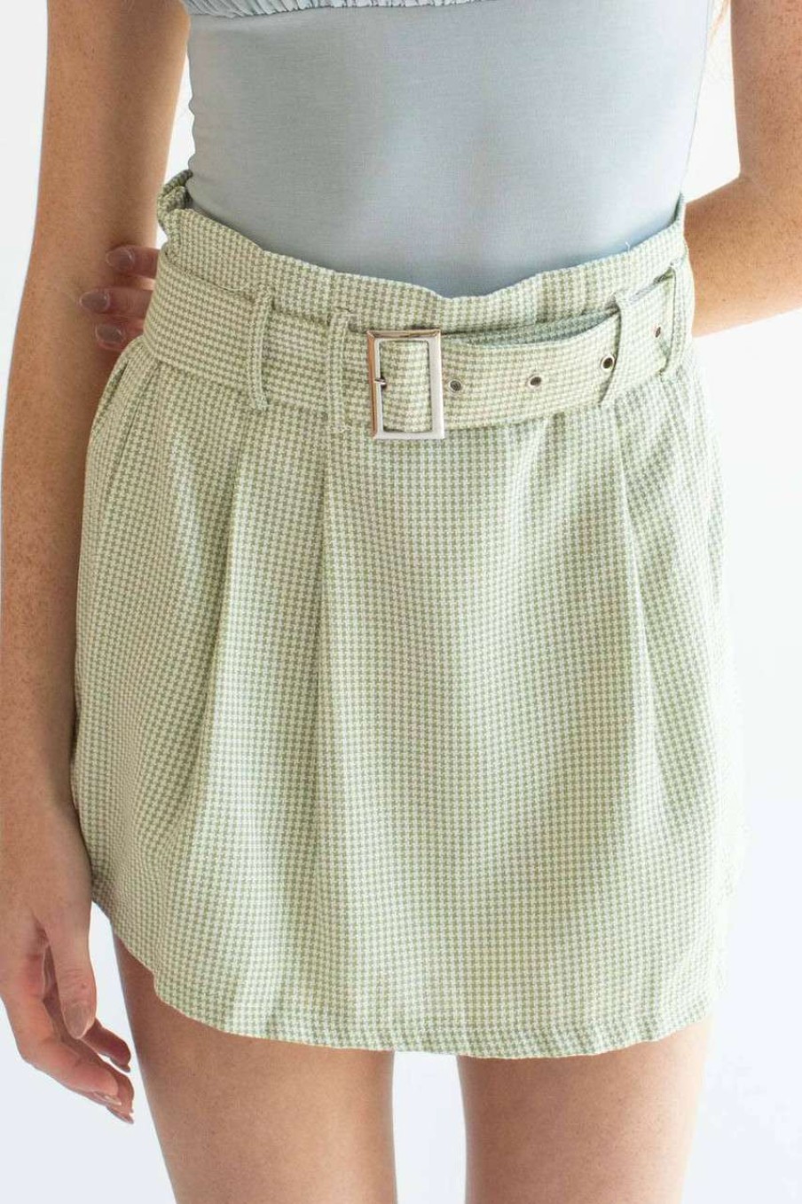 Women * | Limit Offer Sage Belted Houndstooth Skort