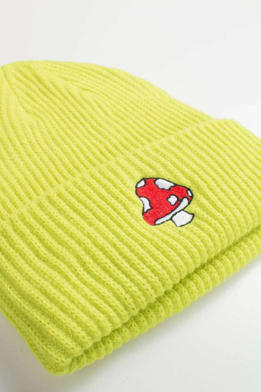 Accessories * | Limit Offer Mushroom Embroidered Lime Beanie