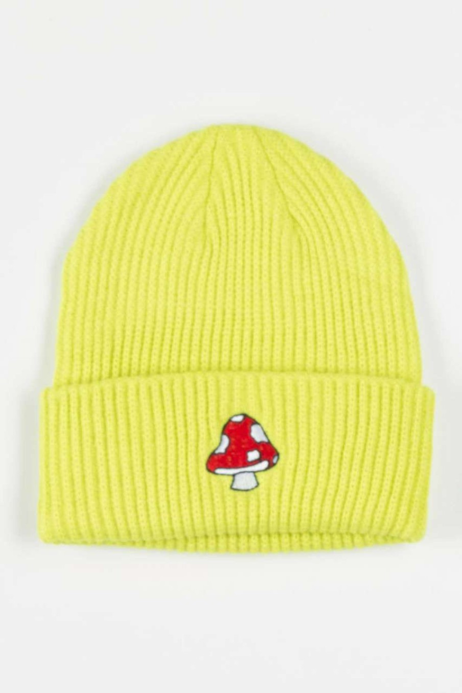 Accessories * | Limit Offer Mushroom Embroidered Lime Beanie