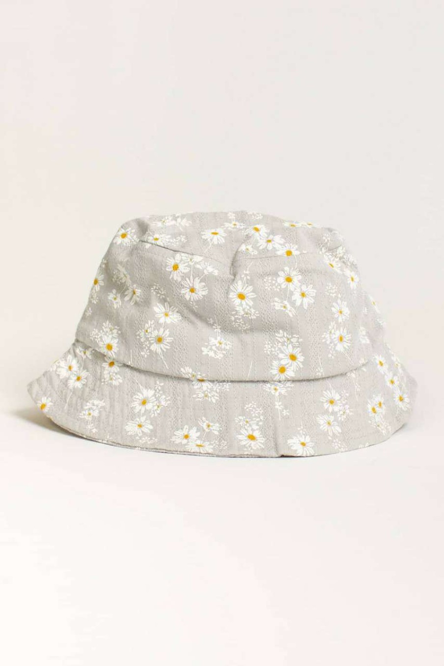 Accessories * | Online Store Grey Daisy Textured Bucket Hat