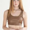 Women * | Prefential Price Brown Pleather Crop Tank