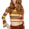 Women * | Clearance Olive Bell Sleeve Crochet Stripe Sweater