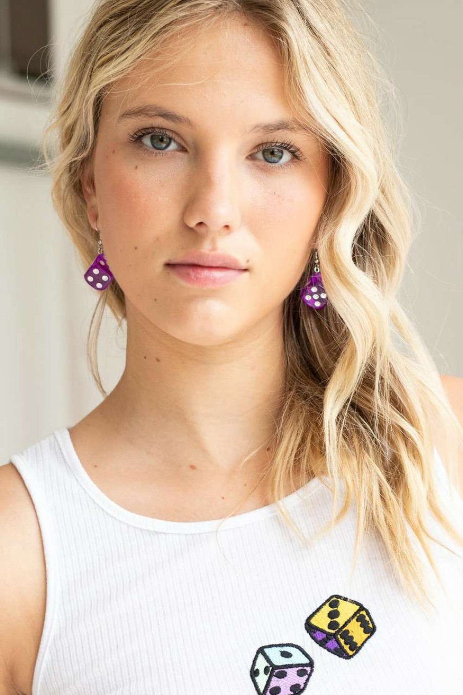 Accessories * | Limit Offer Purple Dice Earrings