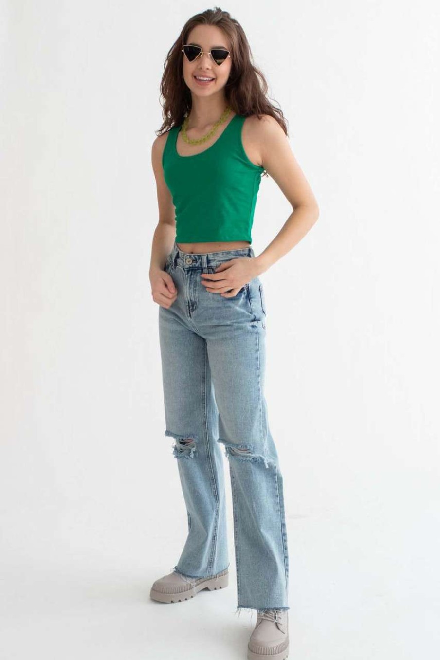 Women * | Limited Edition Kelly Green Cropped Tank