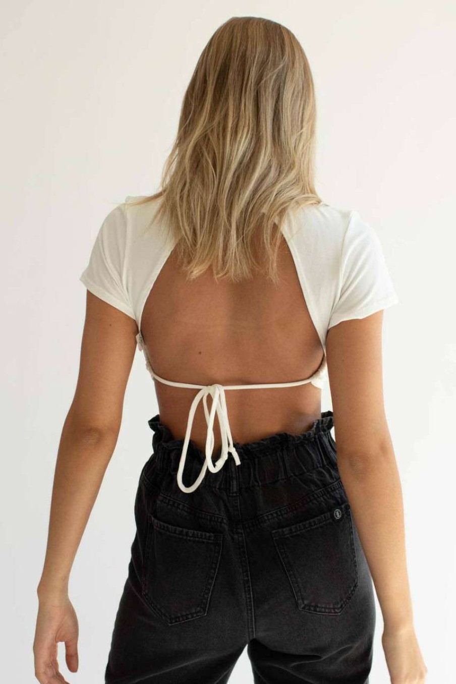 Women * | Limit Offer Backless Thank You Crop Top