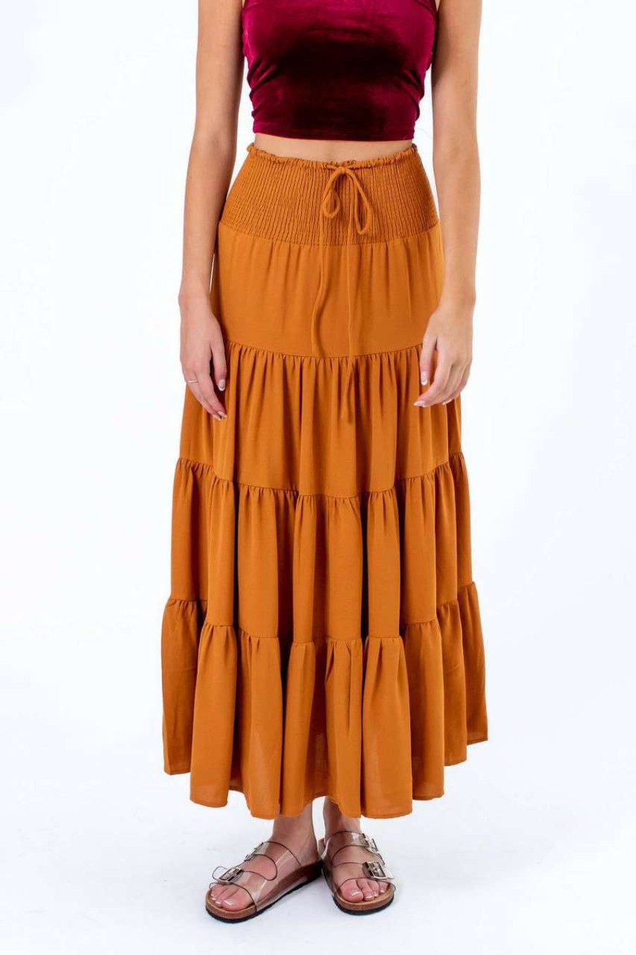 Women * | Clearance Mustard Smocked Waist Maxi Skirt