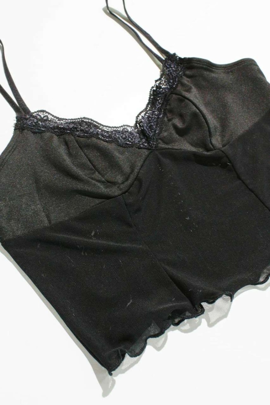 Women * | Cut-Price Black Lace Trimmed Mesh Body Cami