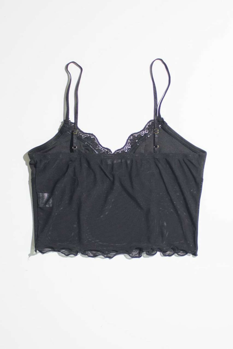 Women * | Cut-Price Black Lace Trimmed Mesh Body Cami