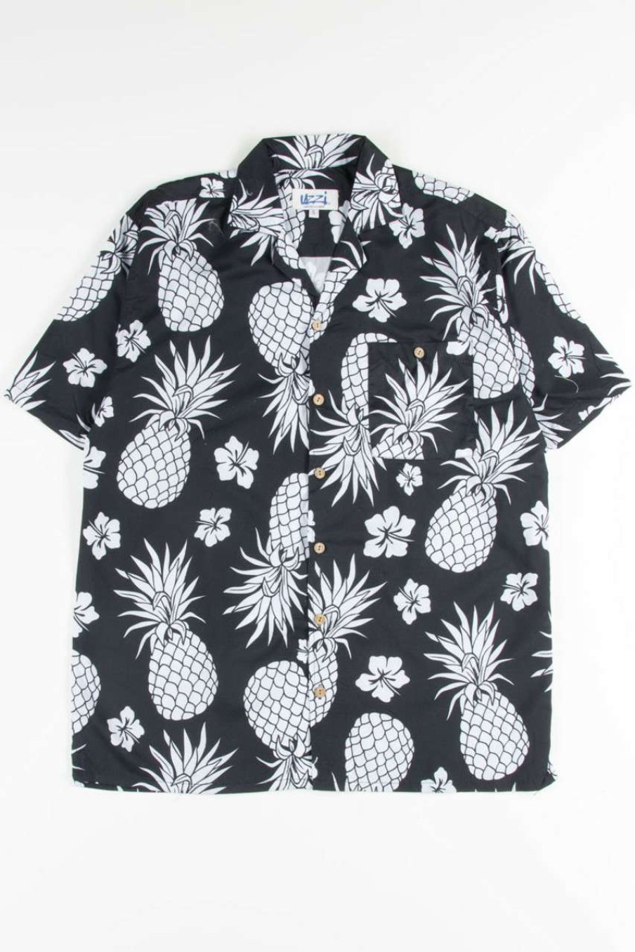 Men * | Super Specials Black Pineapple Print Hawaiian Shirt