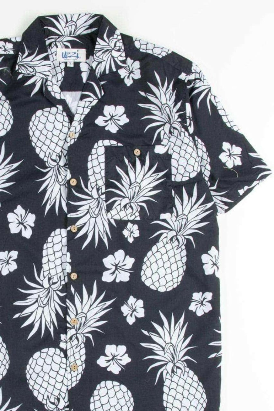 Men * | Super Specials Black Pineapple Print Hawaiian Shirt