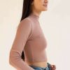 Women * | Special Offer Beige Mock Neck Cropped Sweater