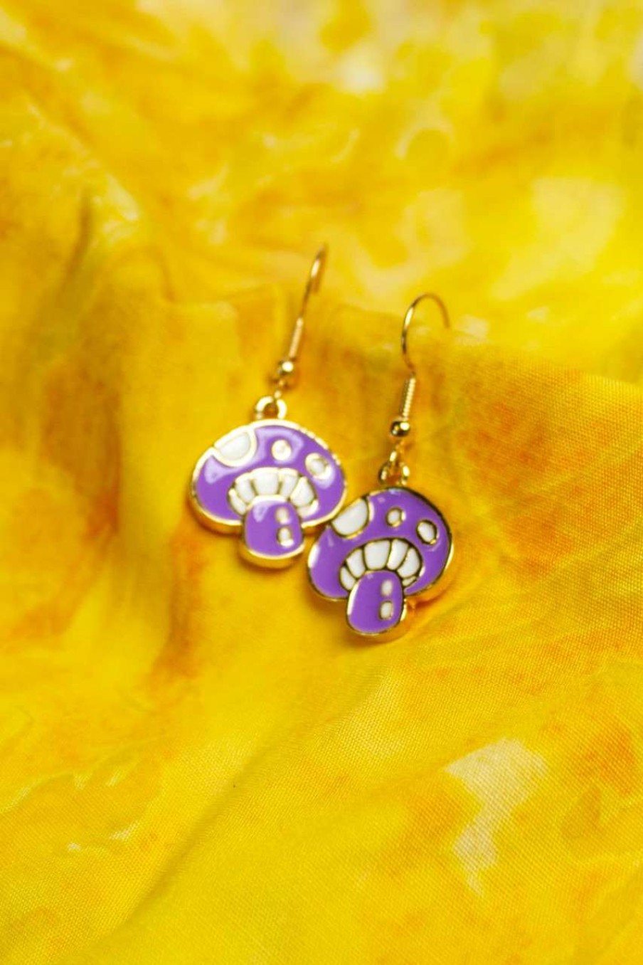 Accessories * | Special Price Purple Mushroom Charm Earrings