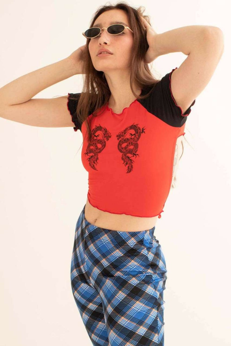 Women * | Cut-Price Red Dragon Backless Crop Tee