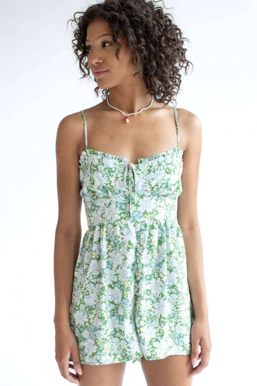 Women * | Super Specials Floral Tie Bust Romper