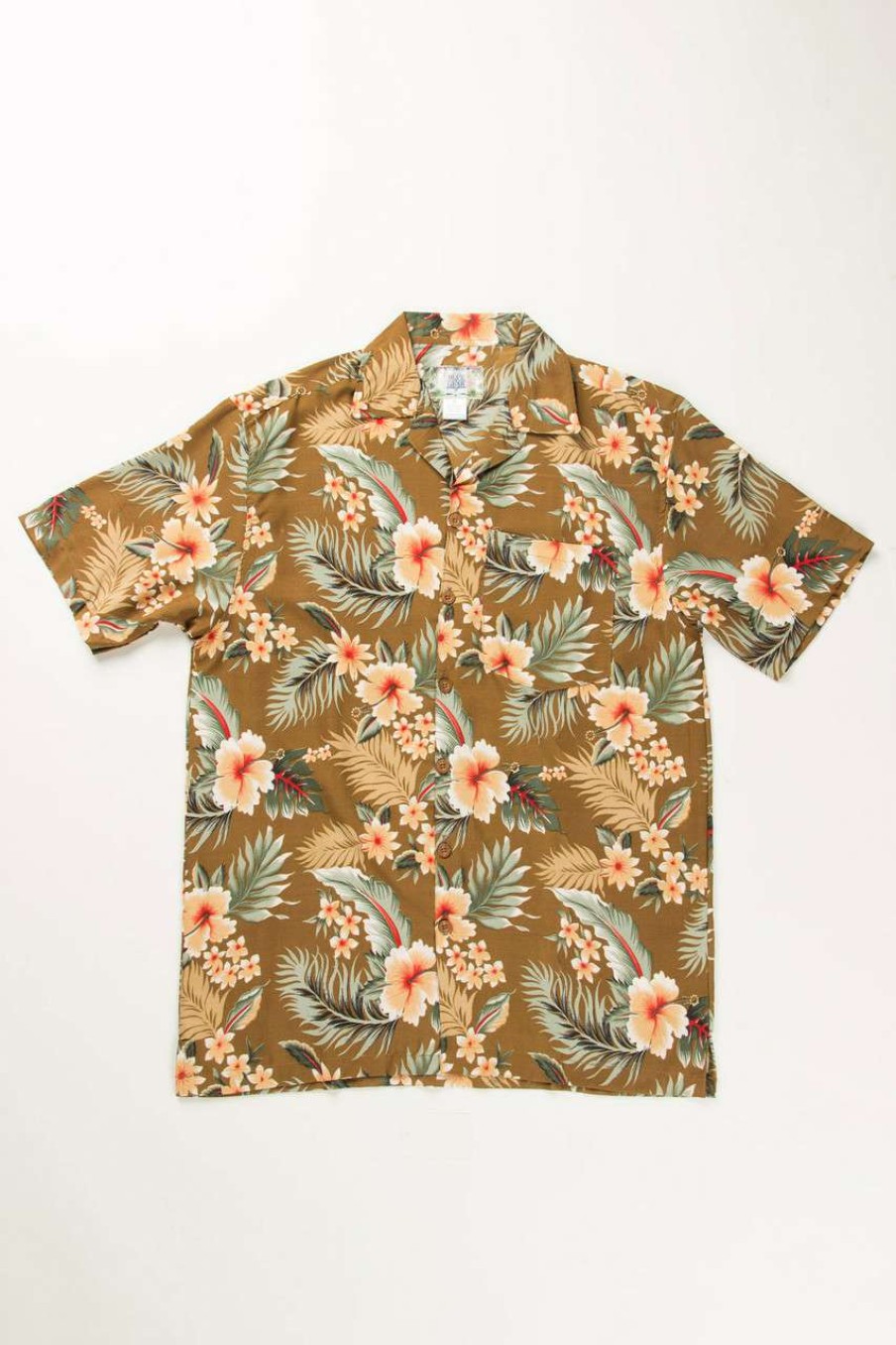 Men * | Special Price Brown Retro Hibiscus Print Hawaiian Shirt