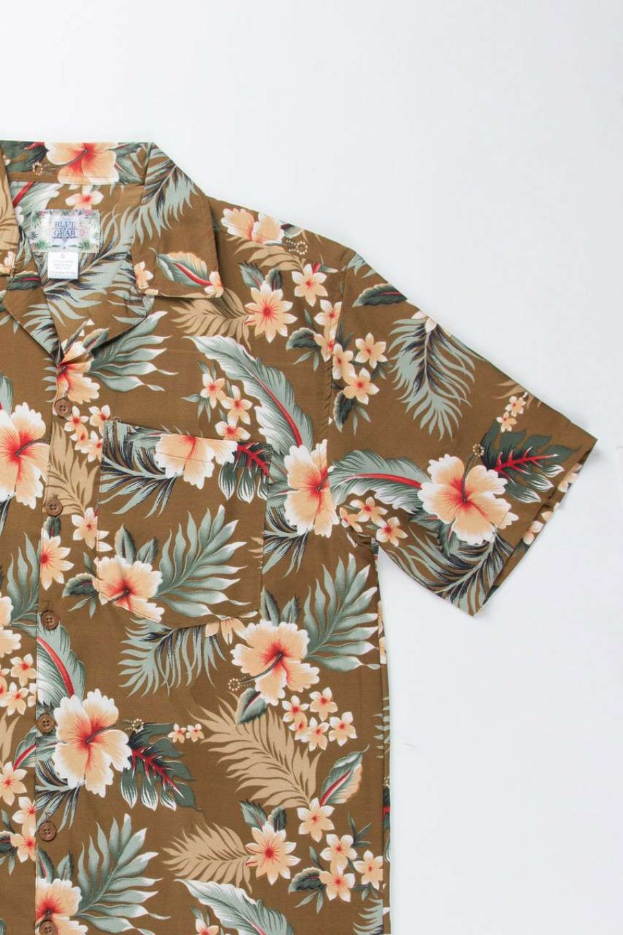 Men * | Special Price Brown Retro Hibiscus Print Hawaiian Shirt