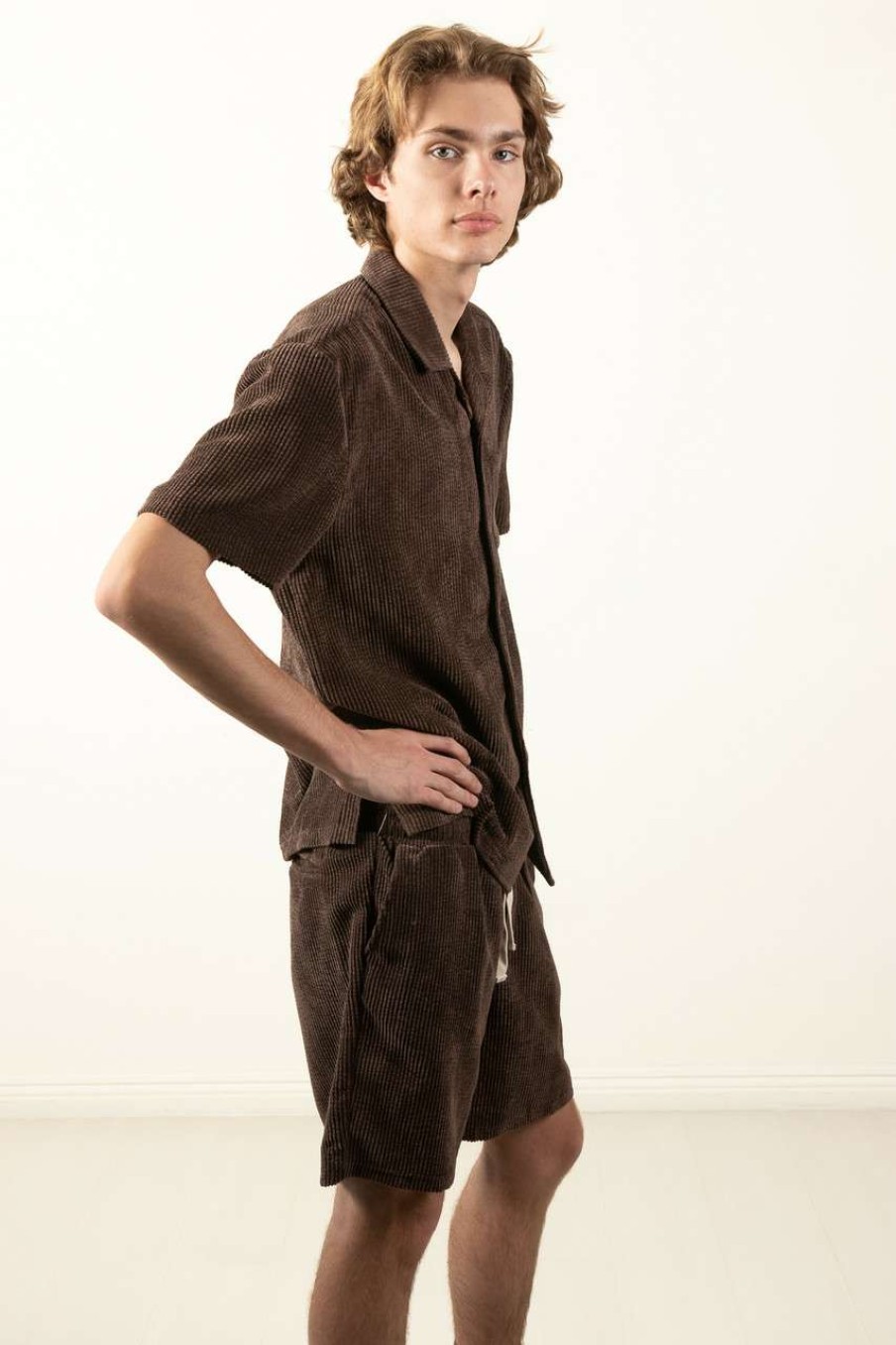 Men * | Clearance Sale Chocolate Brown Washed Corduroy Shorts