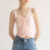 Women * | On Discount Pink Ruched Tie V Neck Tank