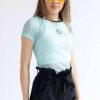 Women * | Super Specials Blue Daisy Embroidered Mesh Tee