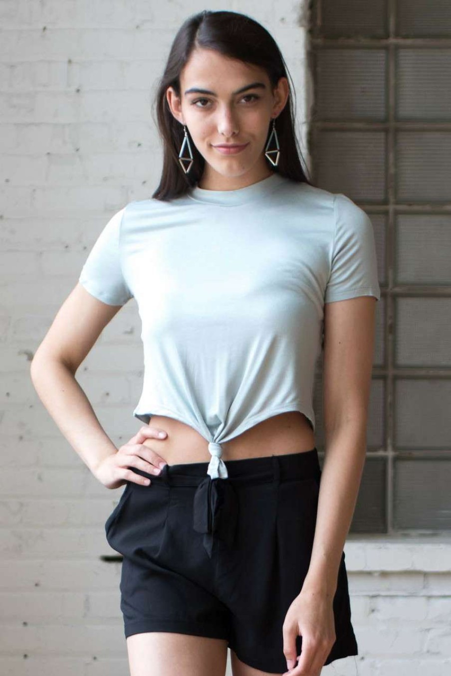 Women * | Prefential Price Sage Knot Front Crop Tee